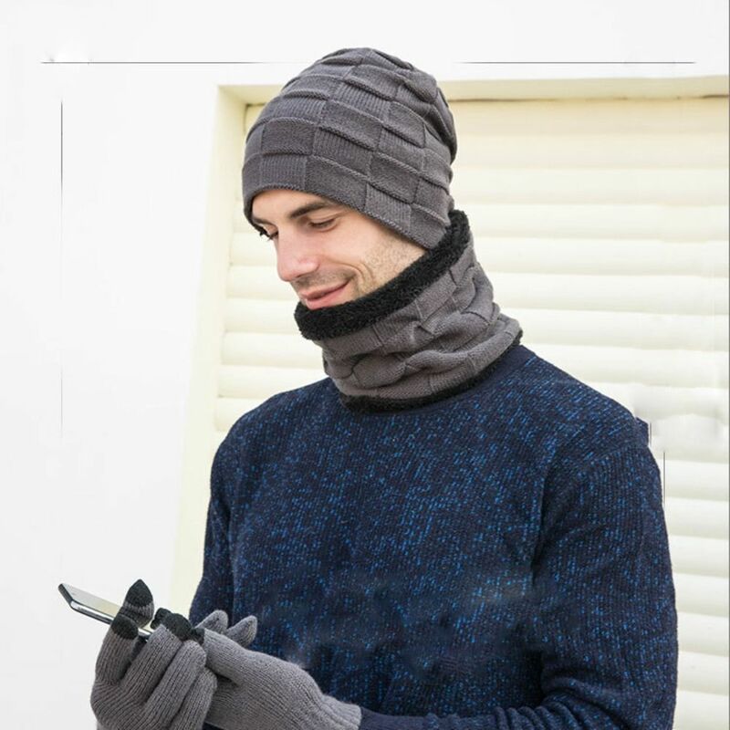 ถุงมือหมวกไหมพรมสำหรับเด็กแฟชั่นยืดหยุ่นสำหรับผู้ชาย, ถุงมือสบายๆผ้าพันคอชุดคอสำหรับฤดูหนาว