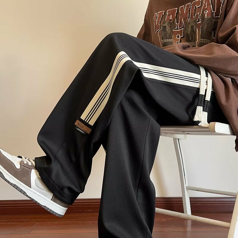 Pantalones informales para hombre, pantalón holgado de pierna recta con cordón, cintura elástica, chándal transpirable, primavera y otoño