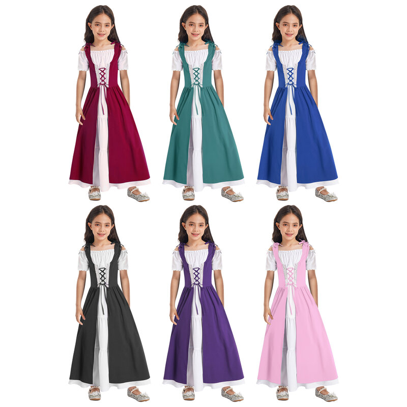 Costume de cosplay Renaissance médiévale pour filles, robe à lacets à manches courtes, robe d'Halloween, robe de soirée à thème victorien, performance