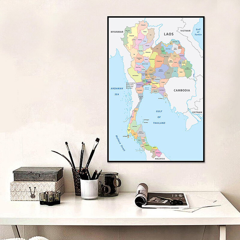 59*84cm Mapa de la administración de Tailandia, Impresión de tamaño pequeño, lienzo no tejido, pintura, arte de pared, póster, decoración del hogar para sala de estar