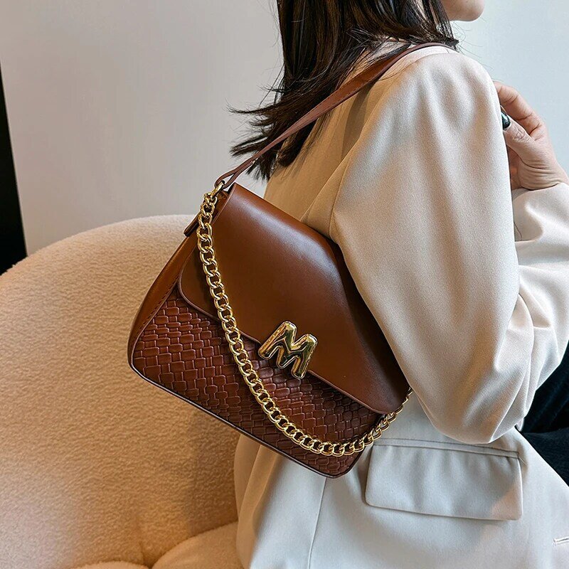 2024 Pu Lederen Messenger Bag Voor Vrouwen Eenvoudige Mode Ketting Handtas Designer Crossbody Tas Bolsa Feminina Grote Capaciteit Tassen