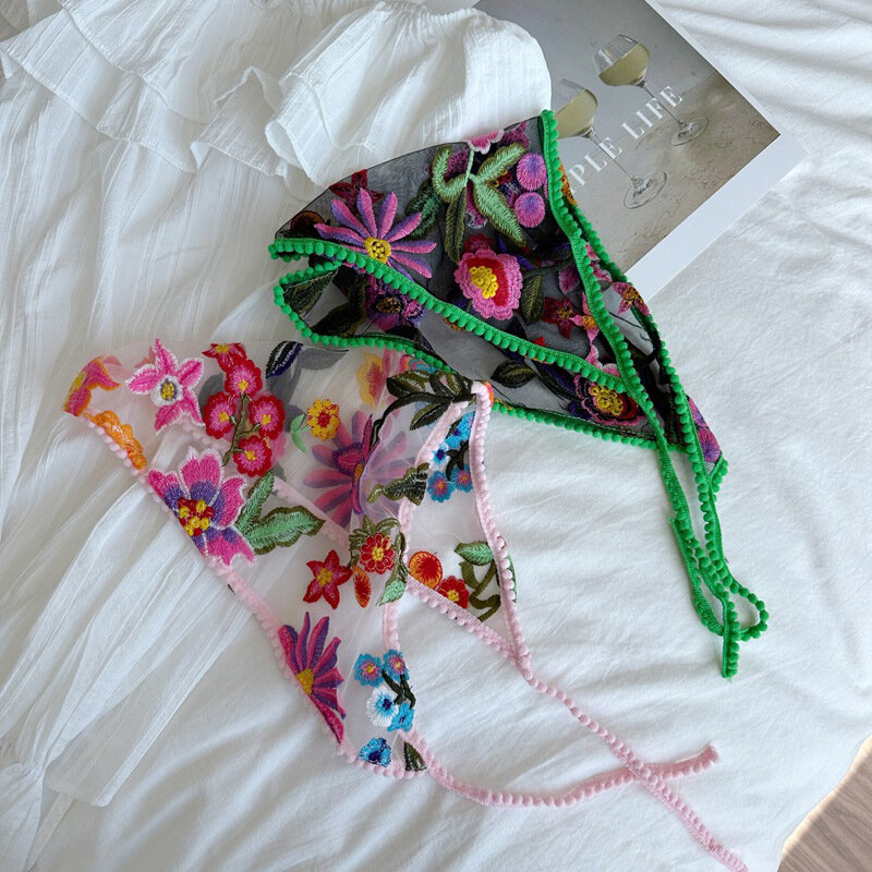 Кружевной головной платок с вышивкой и цветочным орнаментом, Новый головной платок, треугольный шарф