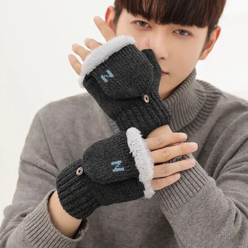 Thickened Plush Fluffy Cold Proof Autumn Winter Knitting Mittens Half Finger Gloves Touch Screen Gloves Warm Gloves Fingerless
