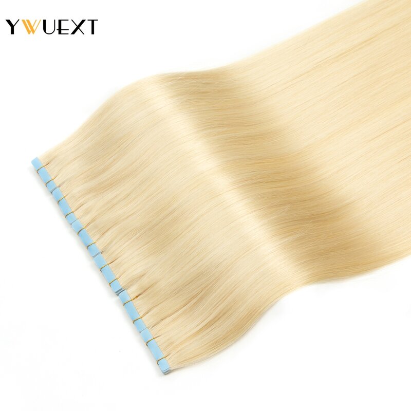 Платиновая светлая лента YWUEXT для наращивания волос, 12-22 дюйма, искусственная кожа, уточка, искусственная кожа, 10 шт./упаковка, бесшовные прямые волосы