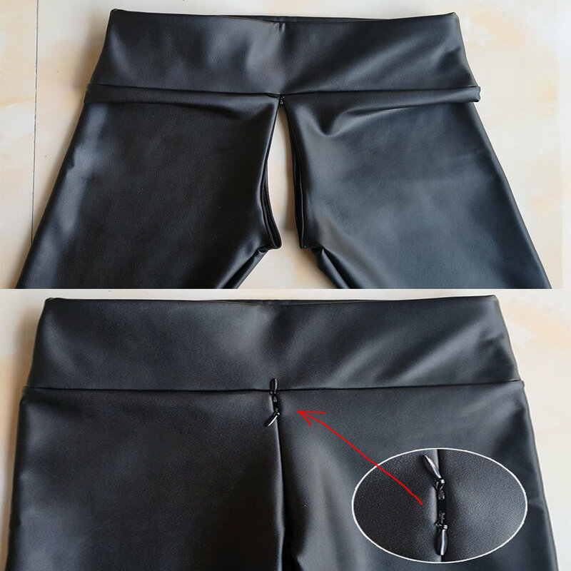 Invisible Open-Seat Pants Sexy Leather Pants Women Nightclub Erotic Tools Pu Pants Leggings Color High Waist Trousers Plus Size