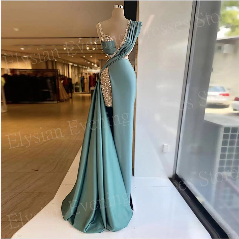 2024 Beautiful Women's Mermaid Elegant Evening Dresses Special Occasions Prom Gowns Sexy Split Crystal Sequined Vestido Festas