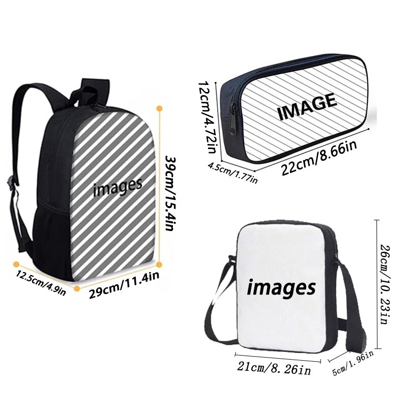 DIY 3Pcs Set DIY School Backpack with Shoulder Bags Pencil Case ,Custom Personalized Large Capacity School Bags with Image Logo