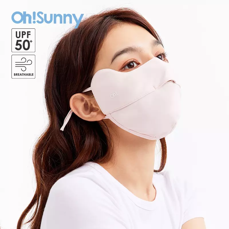 OhSunny masker wajah Anti-UV, pelindung matahari luar ruangan anti UV cepat kering hidung terbuka bernafas kain pendingin pelindung padat musim panas