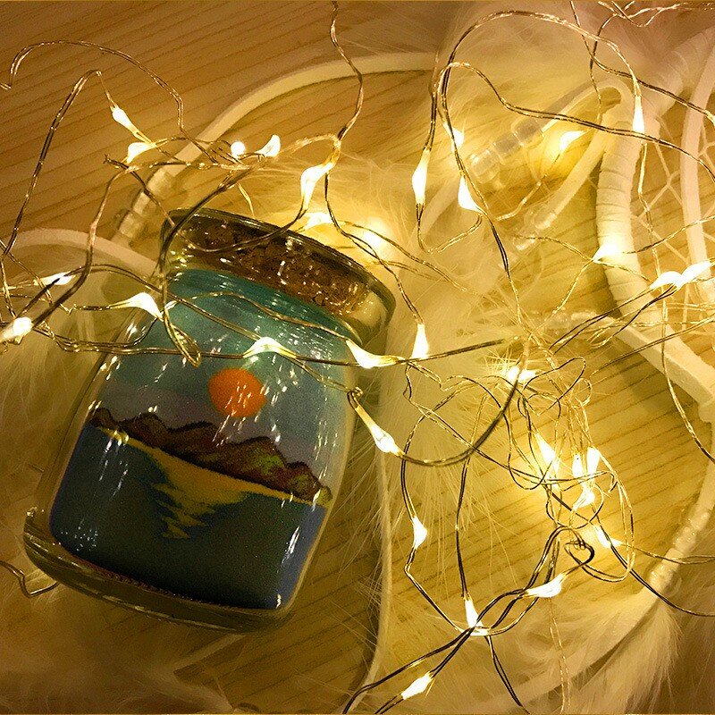 Tira de luces LED con batería para decoración de fiestas, guirnalda de luces de hadas con botón, 5-1 piezas, 1M, 10LED, para Navidad, boda