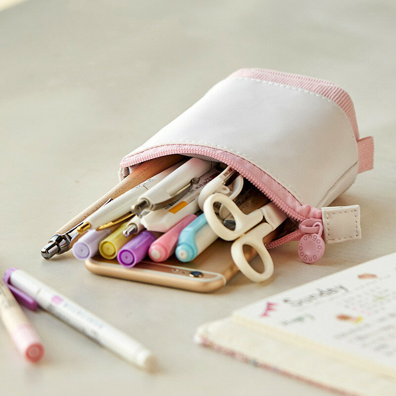 Estojo retrátil criativo, bolsa de armazenamento de papelaria em cor sólida kawaii, suporte para caneta, presente para crianças