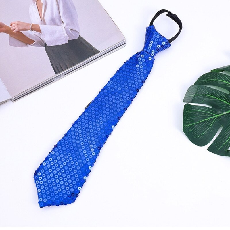 Cravate à paillettes brillantes pour hommes et femmes, ajustable, fermeture à glissière, mode fête, cou pré-attaché, X4YC
