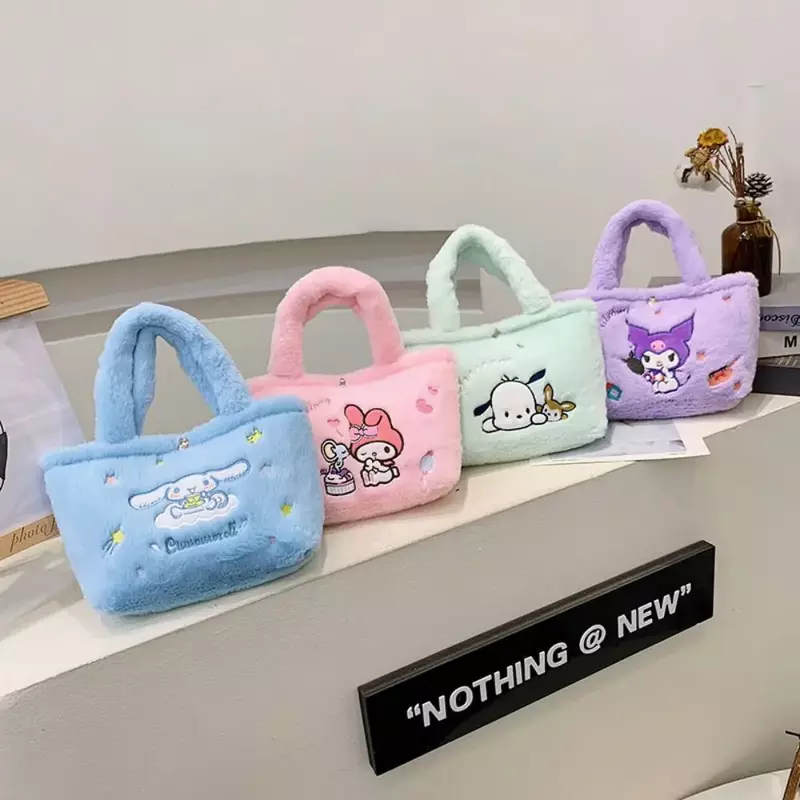 2024 Sanrio Hello Kitty My Melody Cinnamoroll Kulomi Handbag Plush Shoulder Bag Soft Cosmetic Bag Coin Purse Christmas Gifts