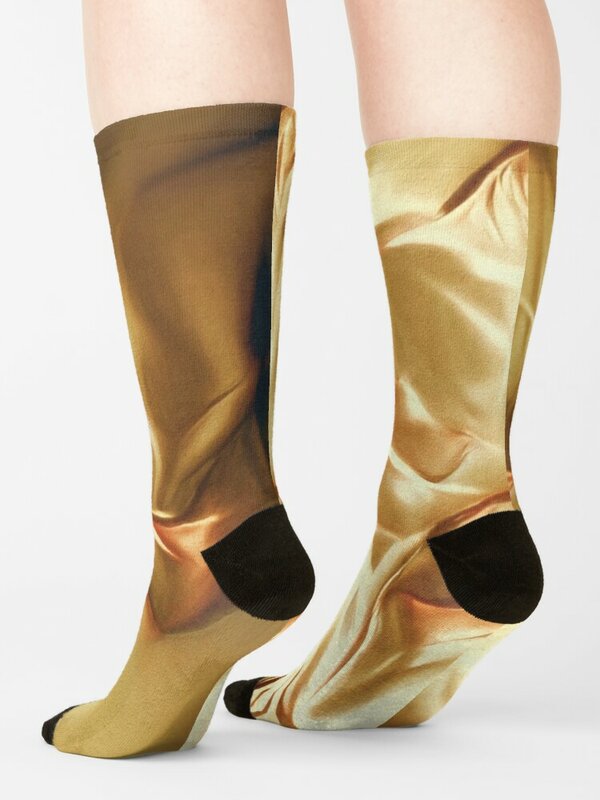 Pale Gold Silk Satin Fabric Series 6 Socks shoes hiphop Socks For Man Women's