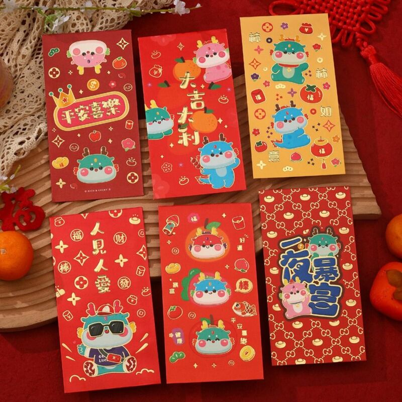 6PCS Chinese Red Envelope Creative Hongbao New Year Spring Festival Wedding Birthday Marry Red Gift Envelope