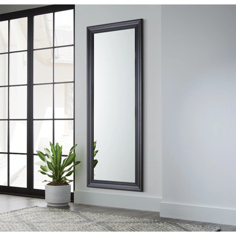Dekorasi rumah cermin panjang penuh 27x70 persegi panjang dengan bingkai, siap untuk digantung secara horizontal hitam