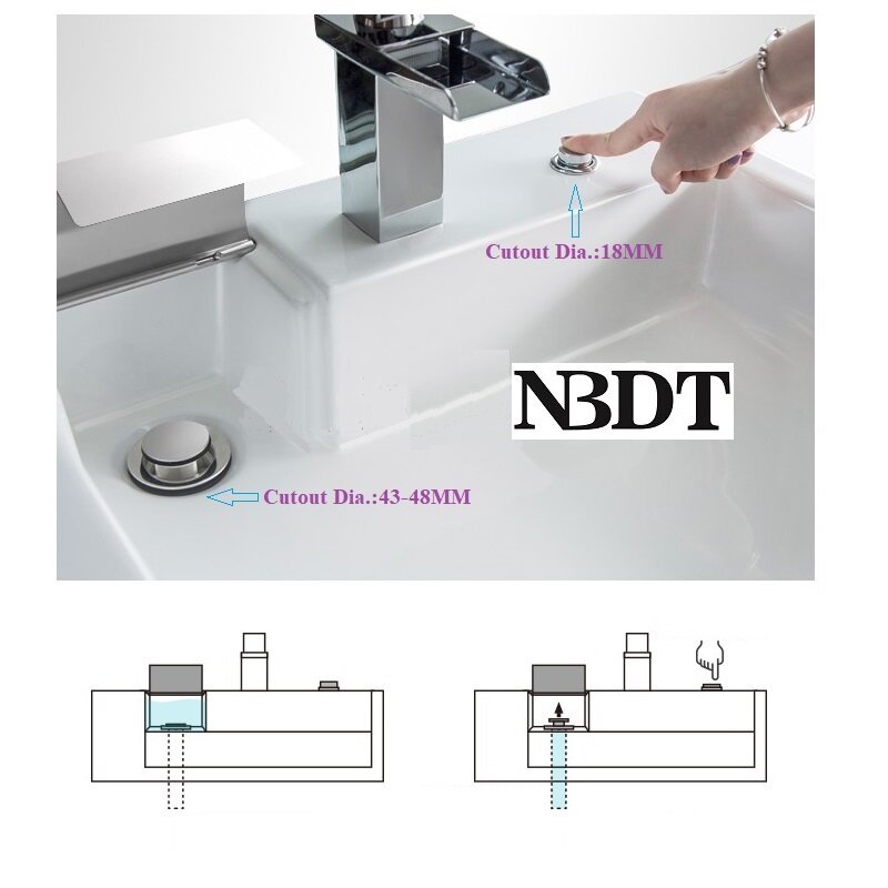 Montaje superior de latón botón pulsador Control de Cable fregadero lavabo drenaje