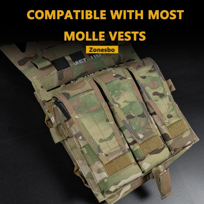 Tactical Triple M4 5.56 Magazine Pouch staccabile Front Flap MAG Panel Hook Loop Retention Hunting Vest Airsoft Plate Bag