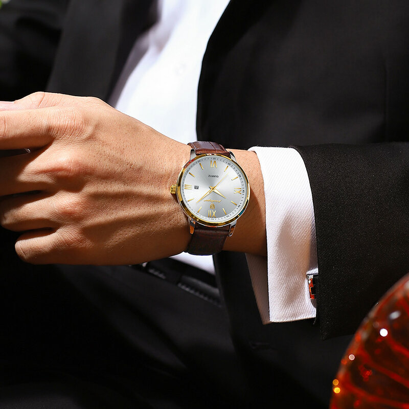Podedagar-男性用レザー腕時計,高級ブランド,クォーツ,手首,スポーツ,耐水性,ビジネス,時計ボックス