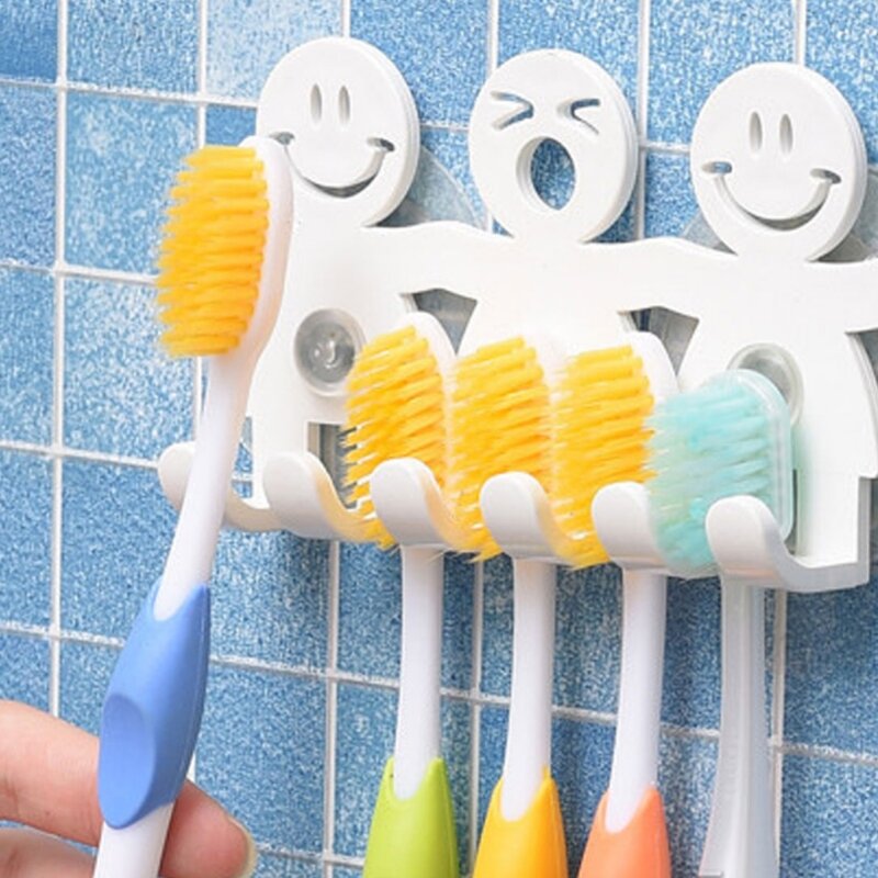 1pc titular escova de dentes fixado na parede ventosa 5 posição bonito dos desenhos animados sorriso conjuntos acessórios do banheiro