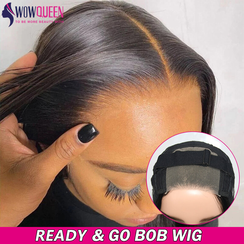 Wig Bob Easy Go, rambut palsu tanpa lem, rambut manusia, Wig rambut Bob lurus, rambut manusia 30 32 inci, sebelum dipotong, renda 4x4 penutup