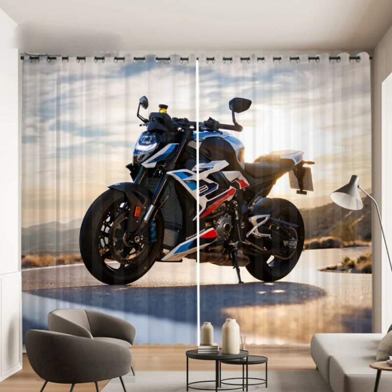 男の子のためのオートバイのクラブプリントカーテン,装飾的なインテリアのトップ,工業用スタイル,寝室とリビングルーム用,2パネル