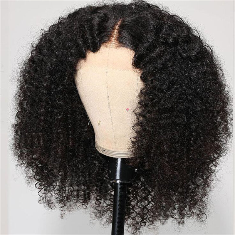 Soft  Glueless 18 “ short Natural Black Kinky Curly 180Density Lace Front Wig For Women Babyhair Preplucked Heat Resistant Daily
