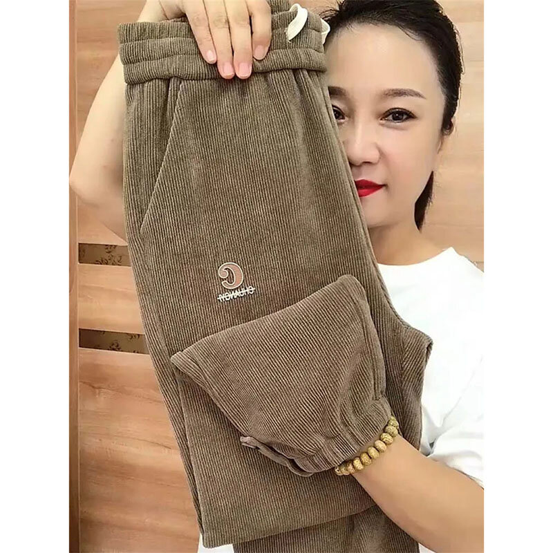 Corduroy Women Bundle Foot Sweatpants Autumn Winter New Korean Letter Embroidered Casual Pants Thickened Nine Harem Pants Female