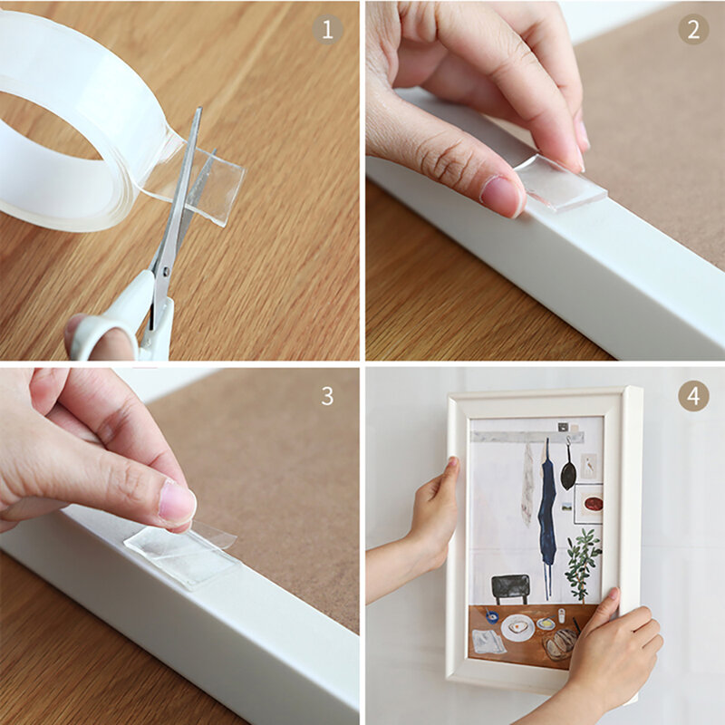 Nano dupla face fita aperto reutilizável traceless removível adesivo transparente adesivo adesivo cozinha banheiro fitas laváveis