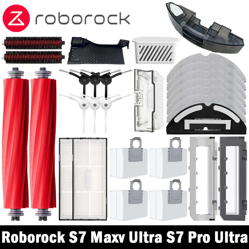Roborock-Robô Acessórios De Vácuo, Mop Filtro Hepa, Saco De Pó, Escova Lateral Principal, Limpeza, Escova Rolante, S7 Maxv Ultra S7 Pro