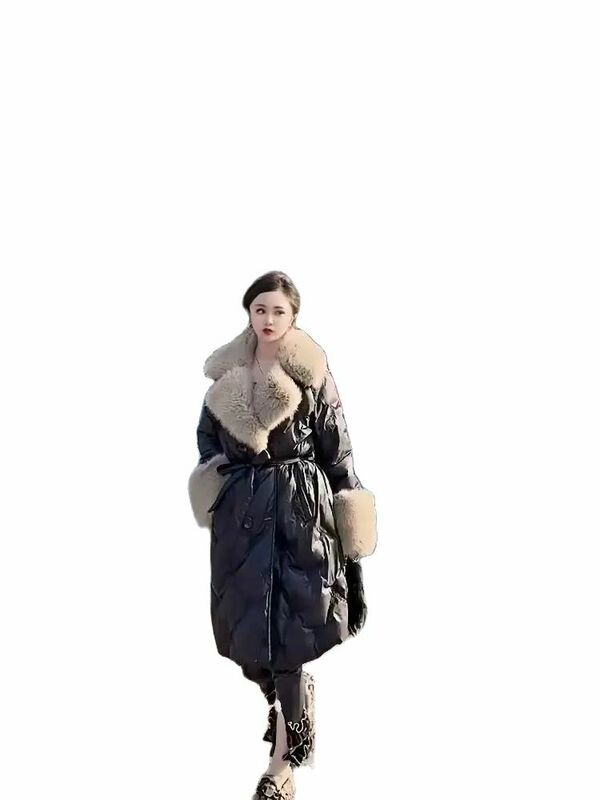 Veste en duvet à grand col, ceinture brodée haut de gamme pour manteau amincissant tendance, populaire en ligne, nouvelle collection hiver 2024