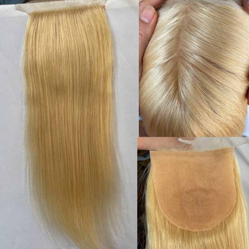 Zijden Basissluiting 100% Braziliaans Remy Hair 4X4Inch Tot Zijden Basis Vrouwen Topper Recht En Body Wave Blonde 613 # Color