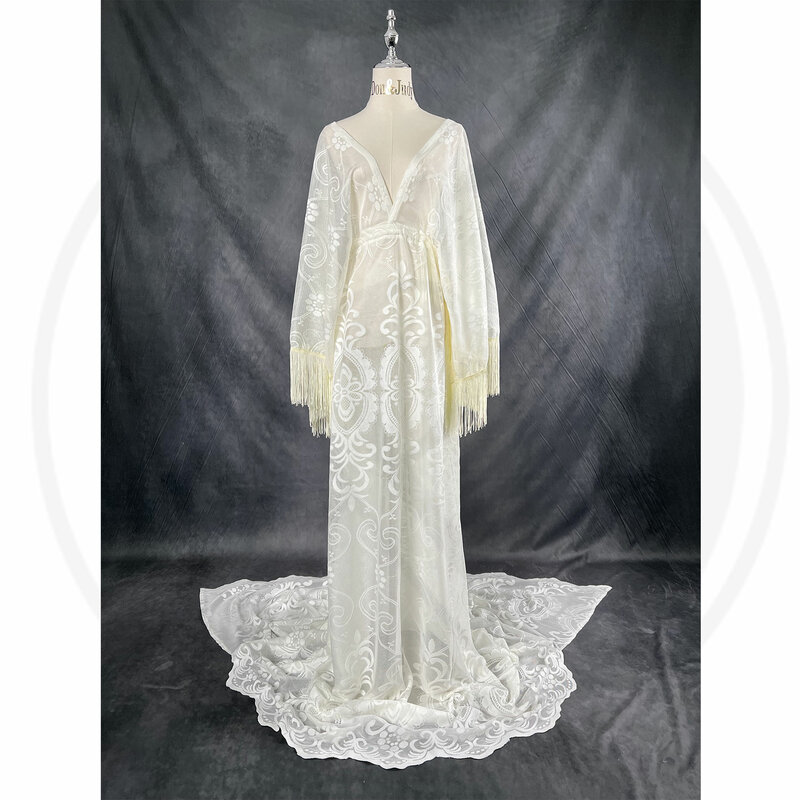Don&Judy Boho Tassel Vestidos De Noiva V-neck Wedding Dress Lace Bridal Robe Party Evening Gown Photo Shooting Maternity Dresses