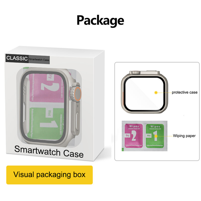 Vidro e Case para Apple Watch, Capa Protetora de Tela, Atualização para Ultra iWatch Série 4, 5, 6, 7, 8, 9, 45mm, 41mm, 44mm, 40mm