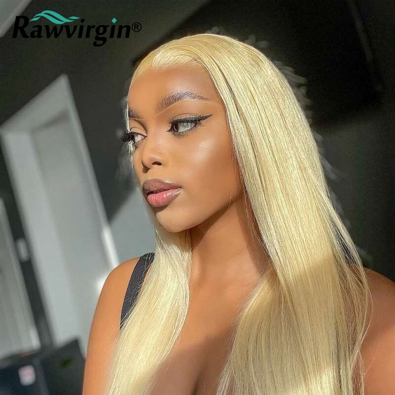 Rawvirgin-Peluca de cabello humano liso para mujeres negras, pelo largo con encaje Frontal transparente, color rubio, 13x4, HD, predesplumada