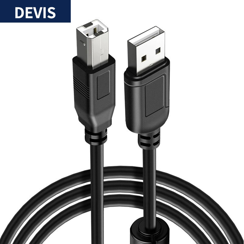 Кабель для передачи данных принтера USB 2,0, черный медный кабель для принтера с квадратным USB-портом, с магнитным кольцом против помех
