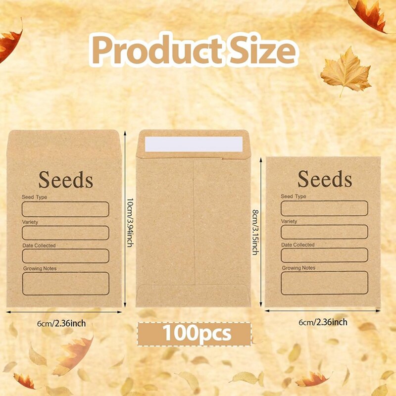 100 buah amplop benih amplop 3.54X2.36 inci kertas Kraft coklat paket benih amplop dapat ditutup kembali paket benih