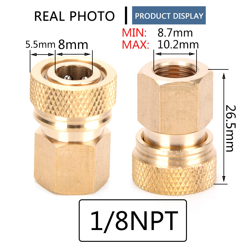 8mm Air Refilling Coupler Sockets Copper Fittings M10x1 1/8NPT 1/8BSPP Thread Female Quick Release Disconnect Thickened 3pcs/set