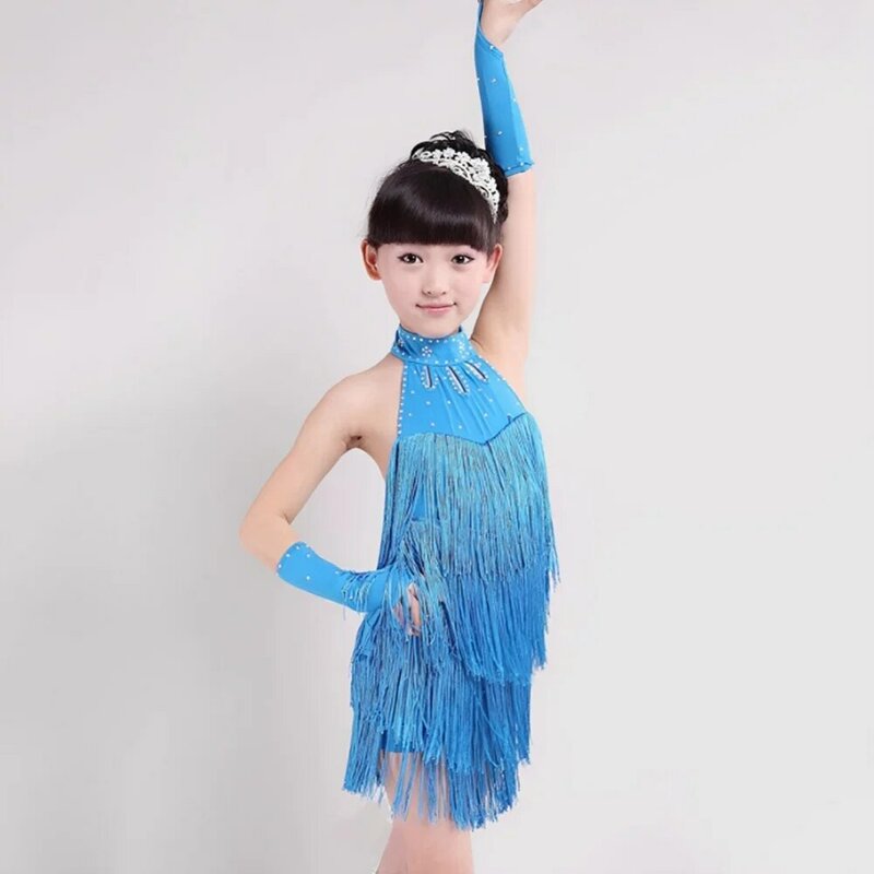 Kinderen Meisjes Dans Buik Outfits Kids Tango Rok Carnaval Wear Latin Salsa Kostuums Kwast Dansjurk