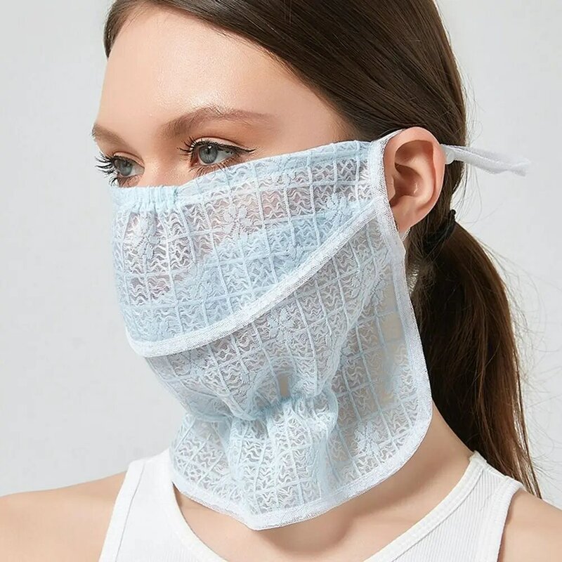 Syal wajah renda untuk wanita, syal wajah perlindungan UV dari sutra, masker pelindung terik matahari anti UV musim panas untuk wanita