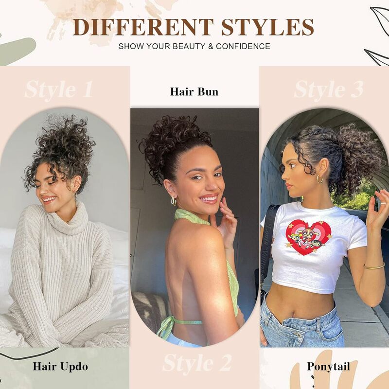 Synthetic Short Messy Bun Afro Puff Kinky Curly Drawstring Ponytail Wig Chignon Updo HairPiece Clip in Hair Extension for Women