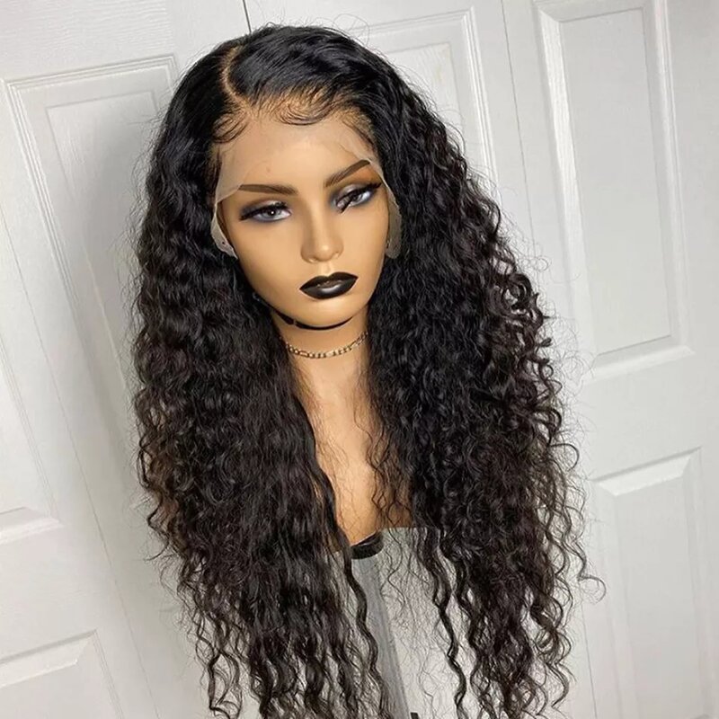 Natural Black Long Glueless Soft 26“ 180Density Kinky Curly Lace Front Wig For Women BabyHair Preplucked Heat Resistant Daily