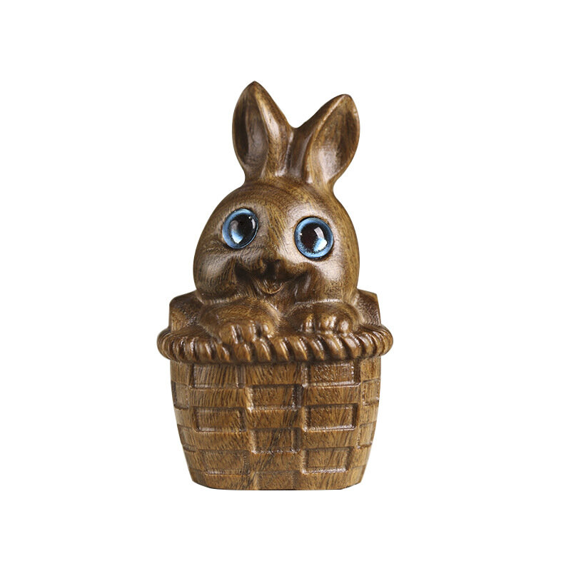 Adornos de conejo en miniatura, 1 piezas, artesanías de tallado de madera, decoración de conejo del zodiaco, cesta de flores, accesorios de oficina