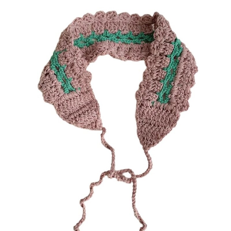 Handwoven Bandanas Contrast Color for Women Girl Crocheted Headscarf
