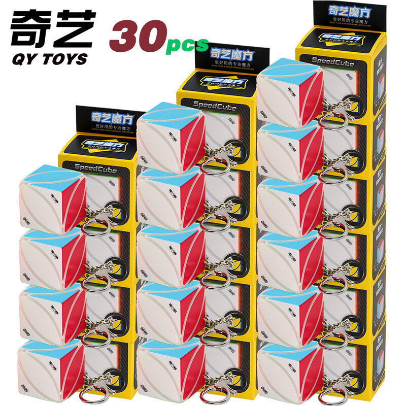 QY SpeedCube gantungan kunci 3x3 grosir 30 buah penjualan paket kubus ajaib kecil 2x2 mainan Puzzle daun Maple Skew Cubo Magico 3x3x3