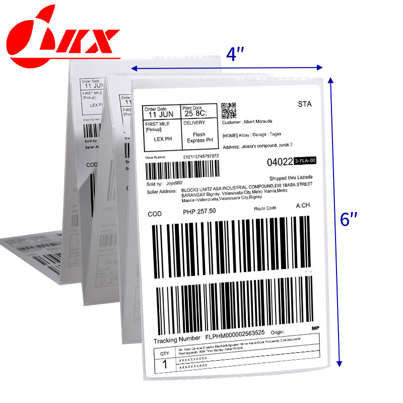 LKX kertas Printer label termal langsung 4x6 inci, kertas Printer 100x150mm, Label lipat kipas, perlengkapan pengiriman tahan air untuk Printer 241BT 246S