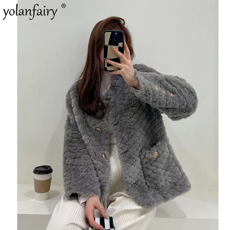 여성용 진짜 모피 재킷, 양털 털 합성 모피, 통합 순모 모피, 따뜻한 상의, FCY5046, 겨울 코트, 2023 신상