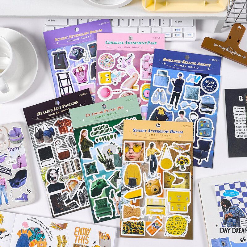 6Packs/Lot Human Drift Serie Retro Creatieve Decoratie Diy Label Sticker