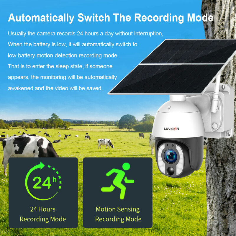 LS VISION 4K 8MP telecamera di sicurezza solare Zoom 20X 24/7 ore di registrazione 4G/WiFi Auto Tracking 30000mAh telecamere a batteria pannello 20W