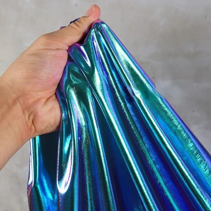 Сине-фиолетовый эластичный ослепительный лазерный волшебный цвет водонепроницаемая ткань Светоотражающая двухцветная ткань для студентов дизайн на выпускной