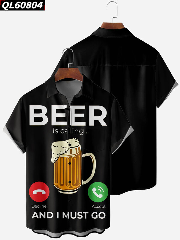 Koszula hawajska człowiek nowy impreza z piwem nadruk krótki rękaw wysokiej jakości luksusowy koszula męska letni Bar wygodna bluzka topy